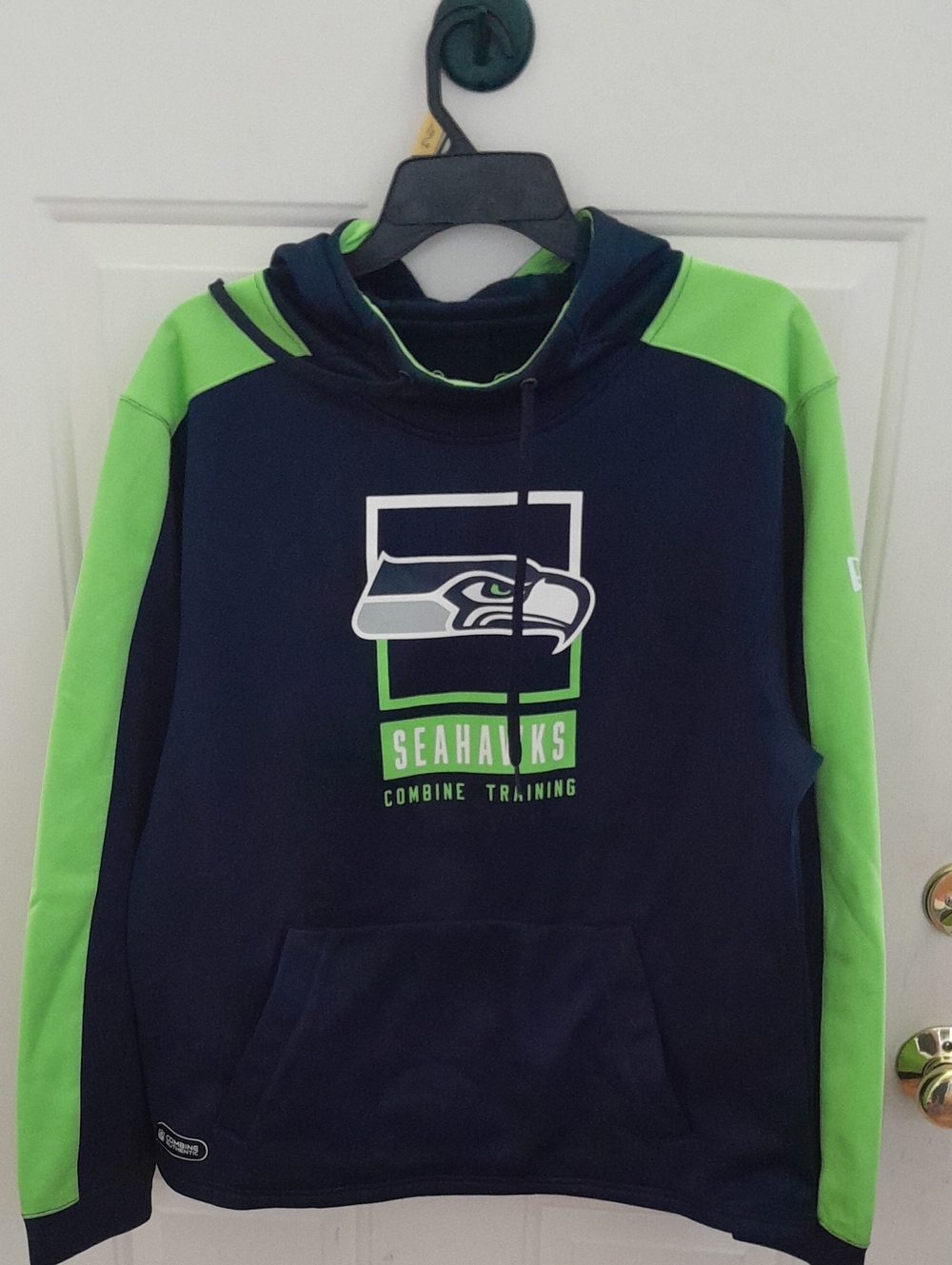 NFL Seattle Seahawks Navy and Neon Green Hooded Sweatshirt L